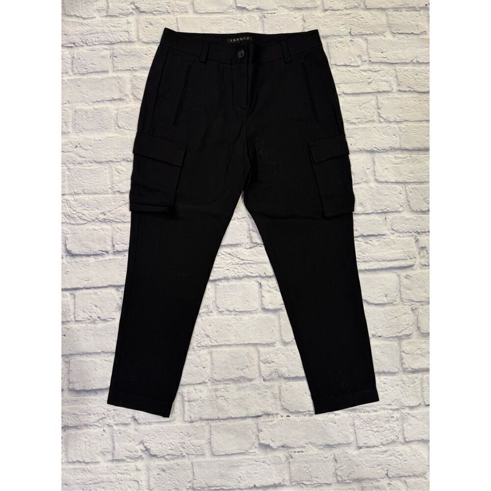 Theory Finna black cropped wool blend cargo dress pants size 0 retail $255